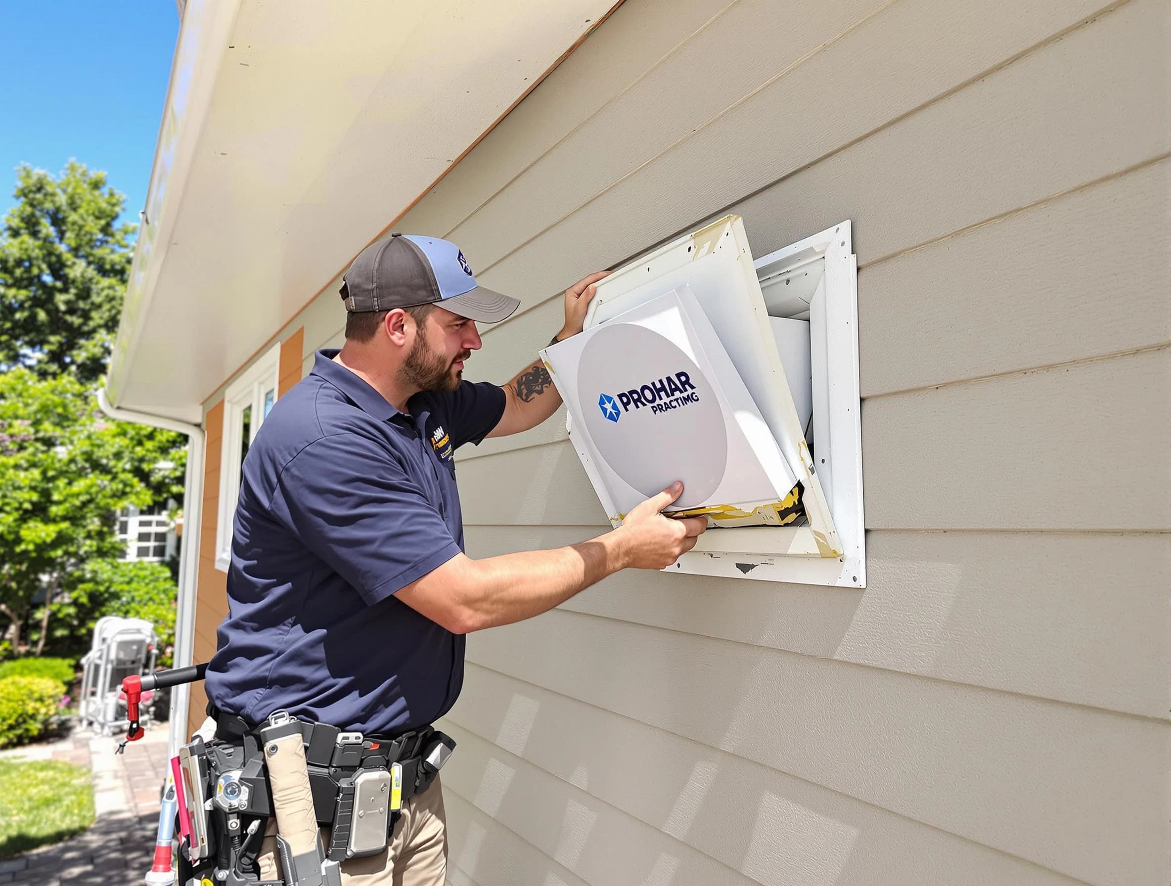 Rockwood Dryer Vent Cleaning technician installing a new protective dryer vent cover on a home in Rockwood