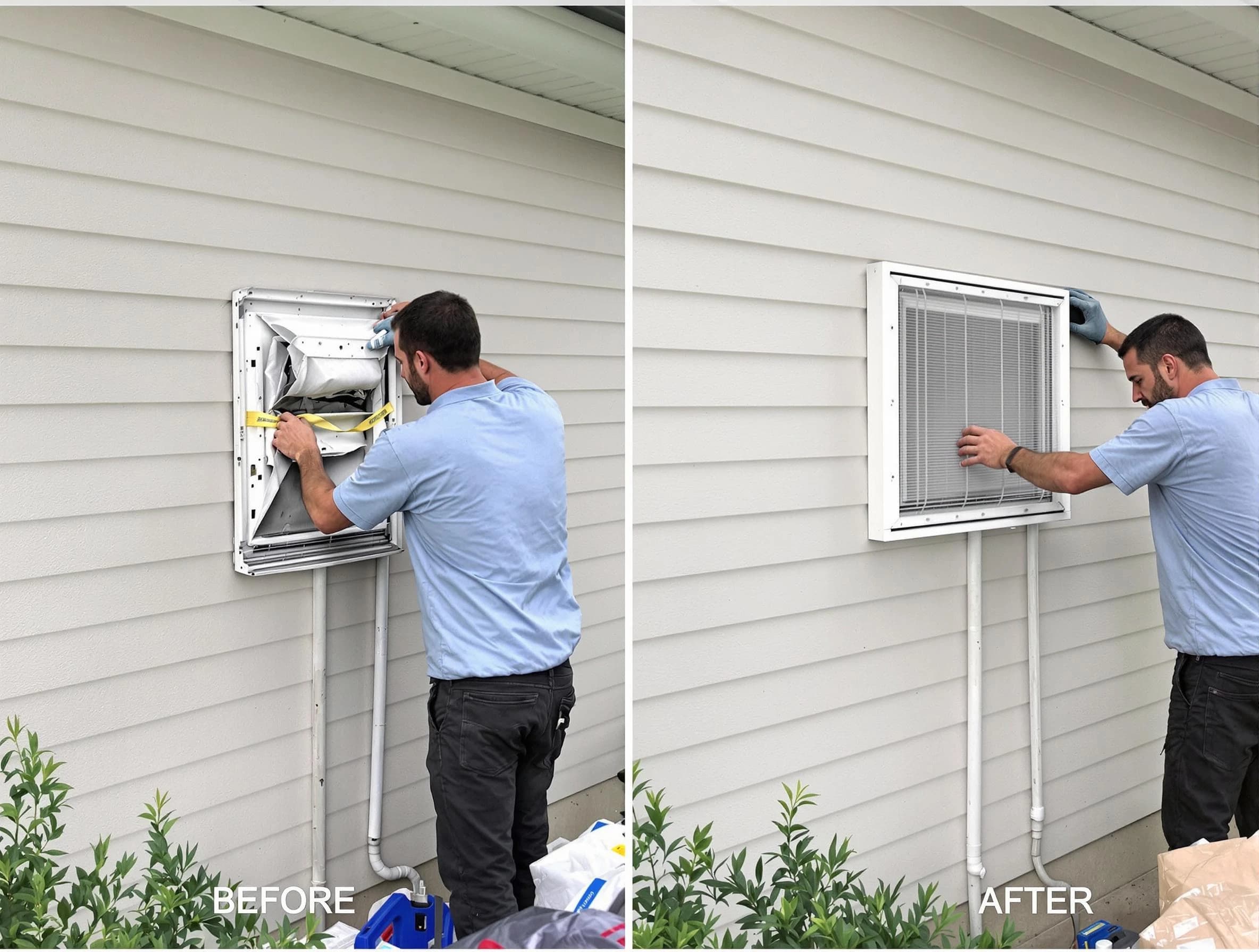 Rockwood Dryer Vent Cleaning technician installing high-quality dryer vent cover at a residential property in Rockwood